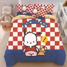 Sanrios Anime Pochacco Cotton Bedding Four-Piece Set Kawai Quilt Cover Pillowcase Cartoon Bedspread Fashion Bed Sheet Room Decor
