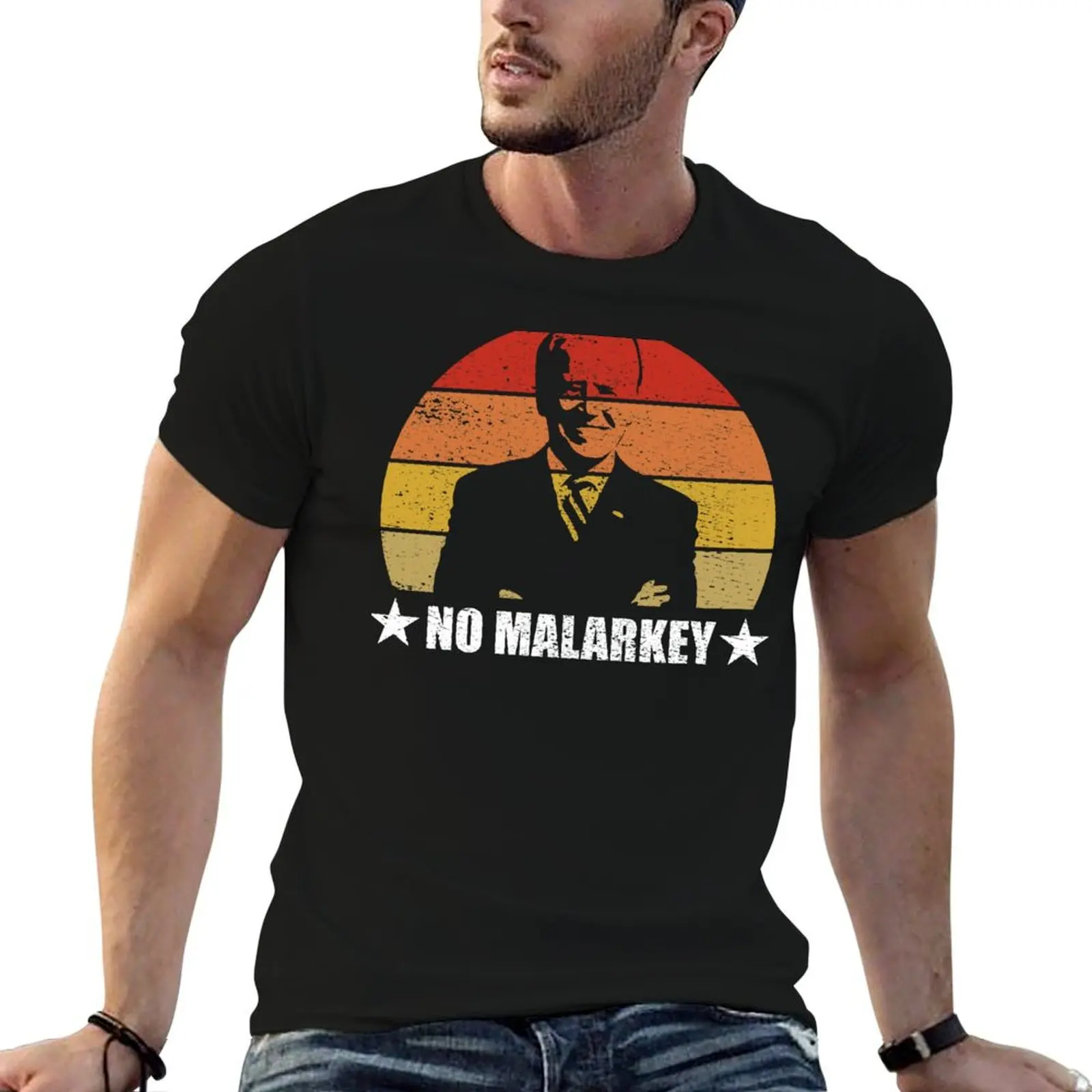 Фото Футболка No Malarkey Retro Sunset Distressed - Joe Biden, простая модная повседневная футболка №1