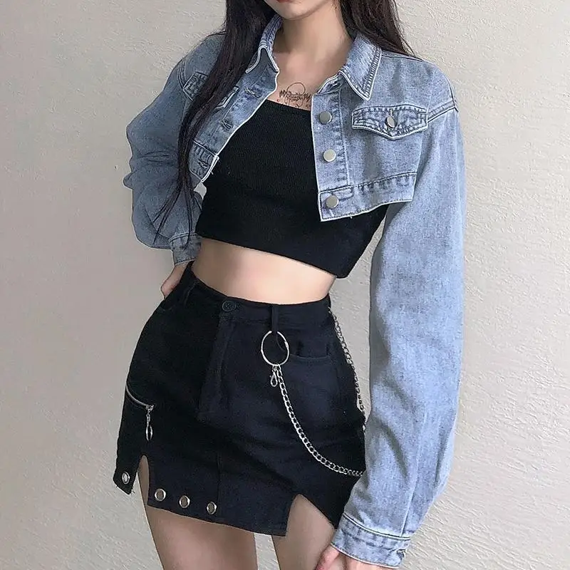 Одежда в стиле панк Y2k джинсовая куртка укороченные топы с высокой талией