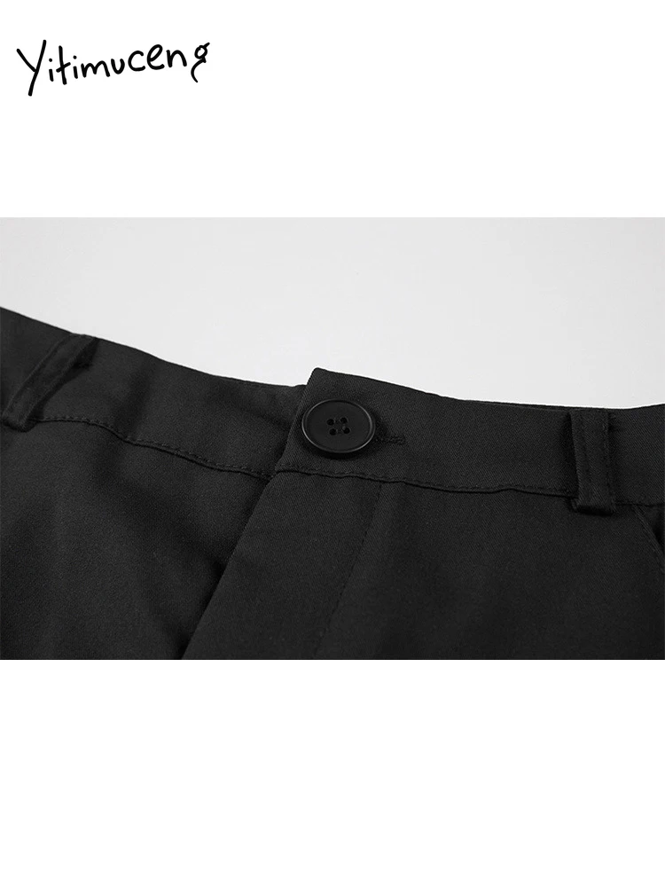 Черные повседневные Прямые брюки с бантом на шнуровке карманами пуговицах