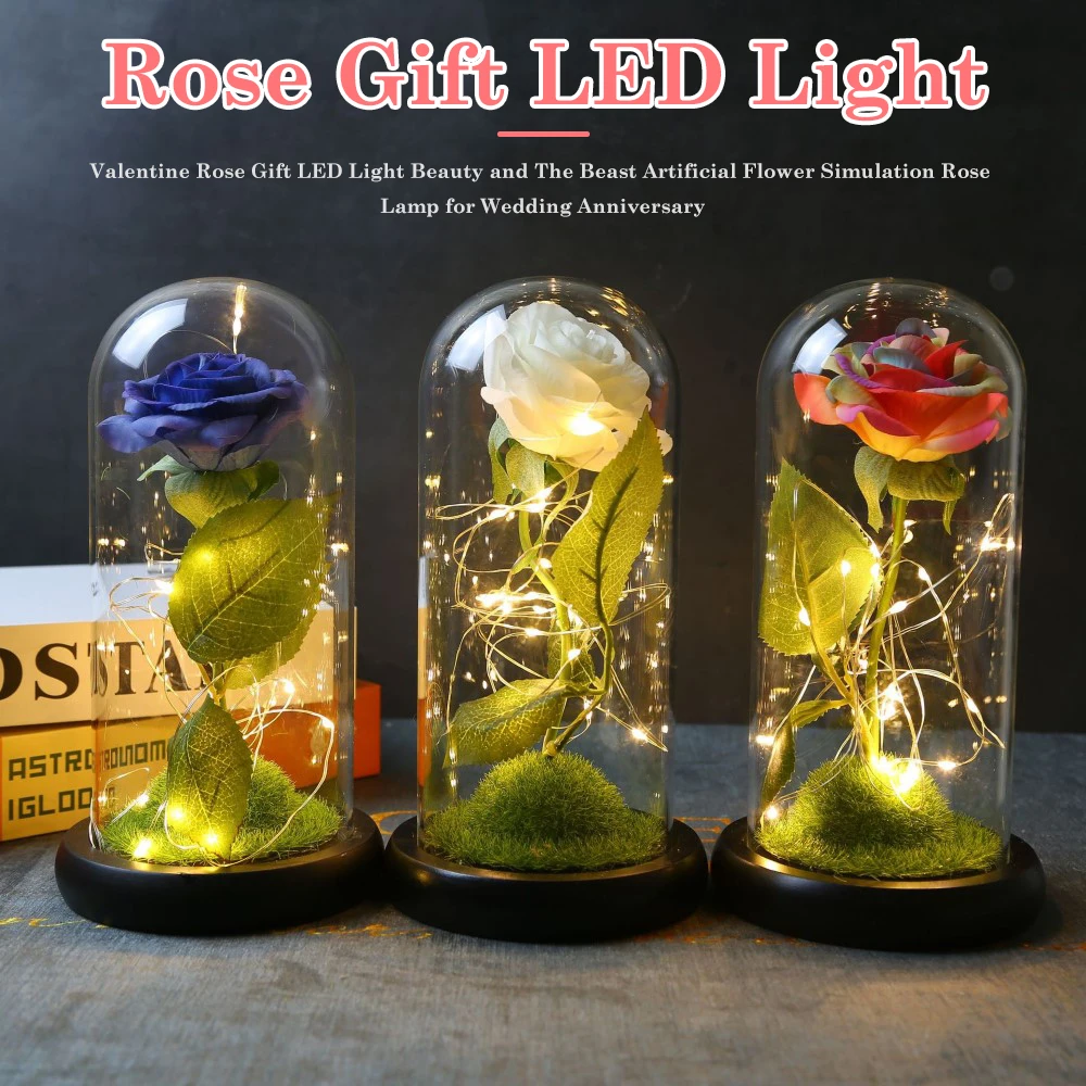 

Valentine Rose Gift Light Simulation Rose Flower Glass Cover LED Night Lamp Birthday Wedding Anniversary Gift Decor For Mom Gift