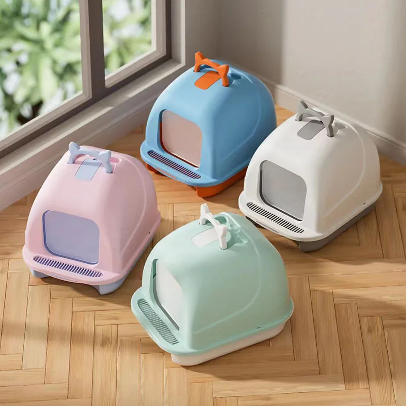 

Flip Cover Fully Enclosed Cat Litter Box with Shovel Splash Proof Deodorant Kitten Toilet Potty Plastic Cat Sandbox Pet Supplies