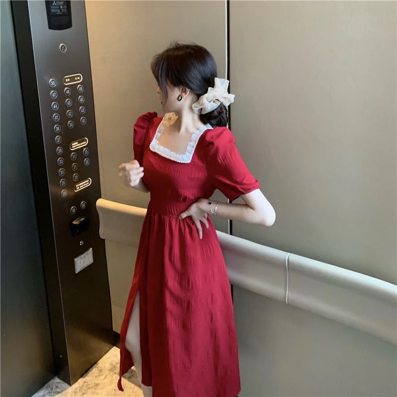 

Women's Square necked French Vintage waist length dress