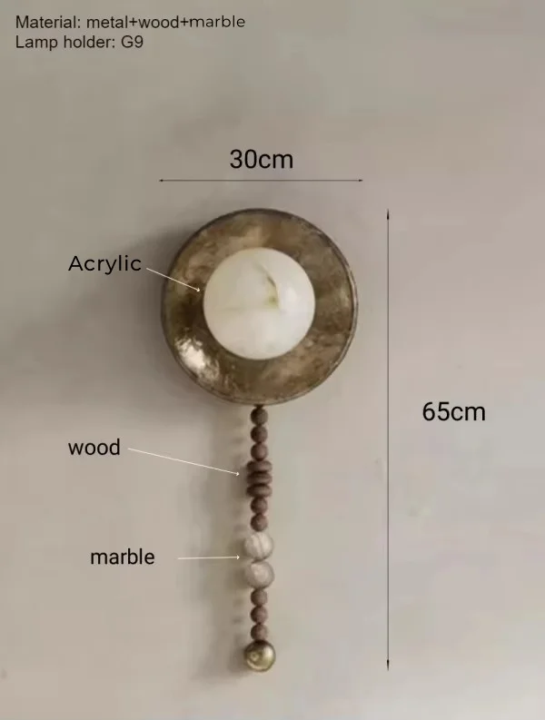 

American Retro Old Gold Round Wall Light Loft Handmade Long Sconce Personality Living Room Lobby Hotel Villa Wooden LED Lighting