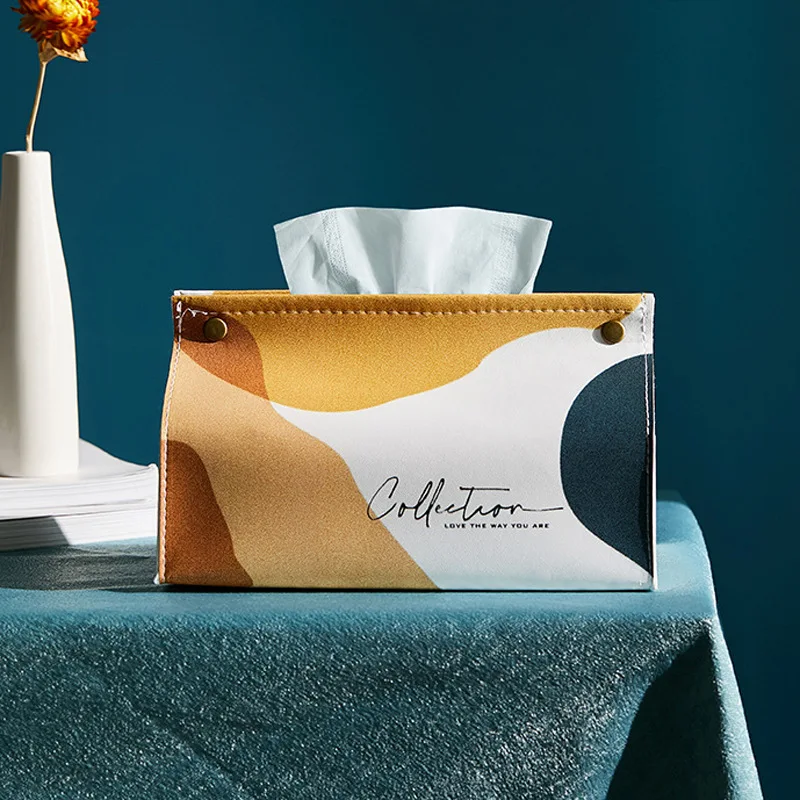 

Pu Leather Tissue Box Napkin Desktop Container Car Home Living Room Decoration Bedroom Kitchen Desktop Large Storage Holder