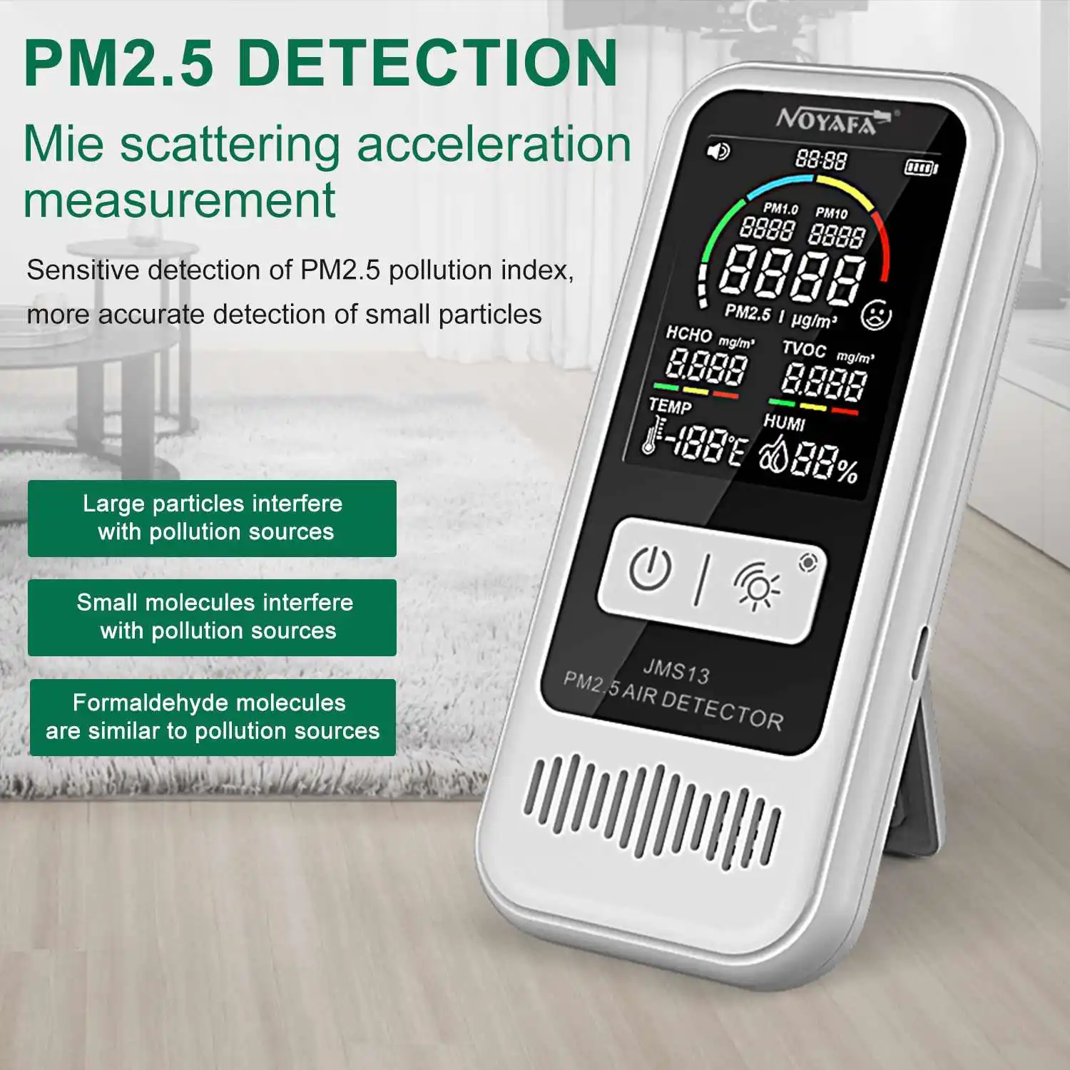

Noyafa JMS13 Smart Mouse Professional Home Formaldehyde Detector with PM2.5 Air Quality Test High Precision and Accuracy.