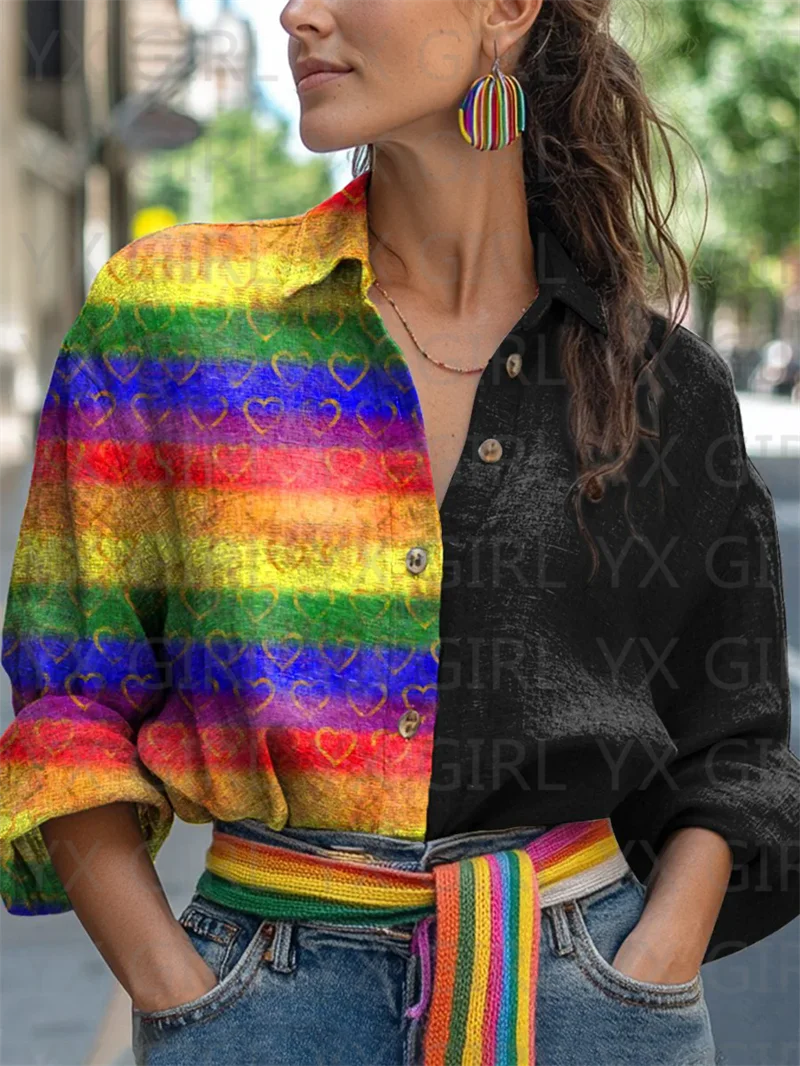 Фото Женская повседневная рубашка с градиентным принтом Rainbow Pride, рубашка на пуговицах с 3D принтом, женская повседневная уникальная уличная одежда №5