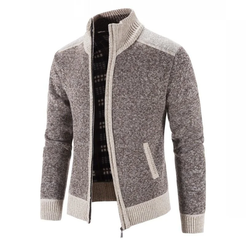 

2022 Men's Sweater Coat Fasion Patcwork Cardian Men Knitted Sweater Jacket Slim Fit Stand Collar Tick Warm Coats Men