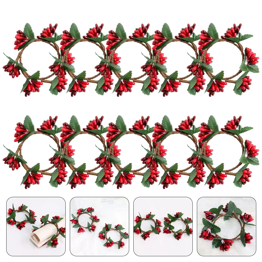 

Christmas Ring Wreath Napkin Red Berry Holder Small Rings Door Decor Ornament Pillar Xmas Artificial Mini Candlestickpillars