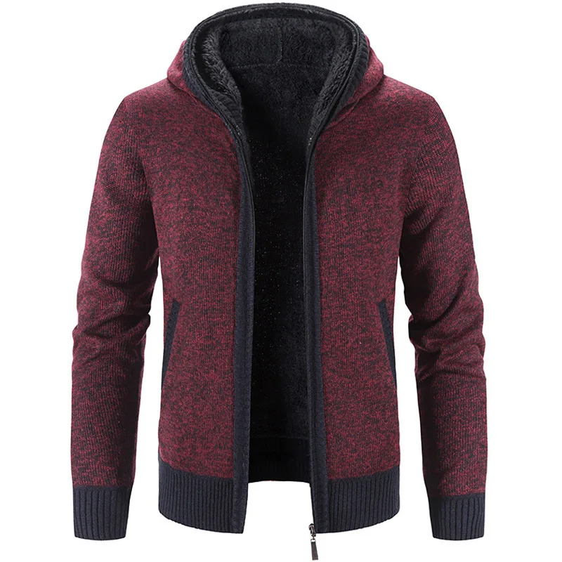 

Knitted Men's Cardigan Autumn Winter Hooded Zipper Plush and Thickened Sweater Casual Coat For Middle-aged Young People SM1076