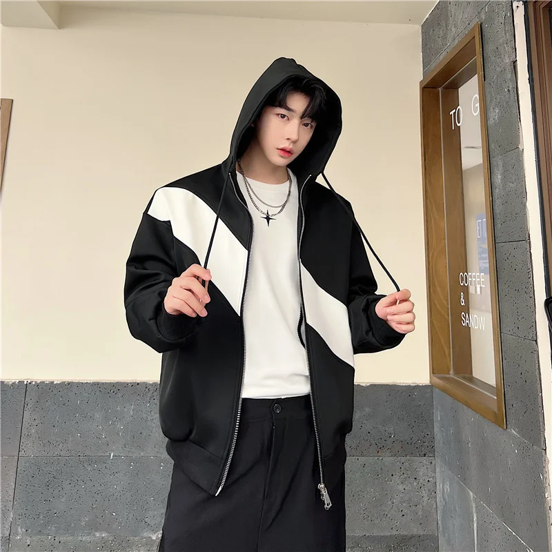 Куртка мужская с капюшоном на молнии свободная уличная одежда контрастных