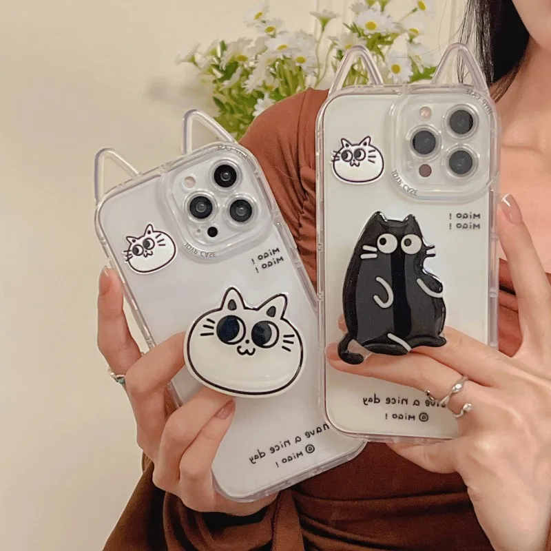 Корейский прозрачный силиконовый чехол с 3D кошачьими ушками для iphone 12 11 Pro Max 13 XR X