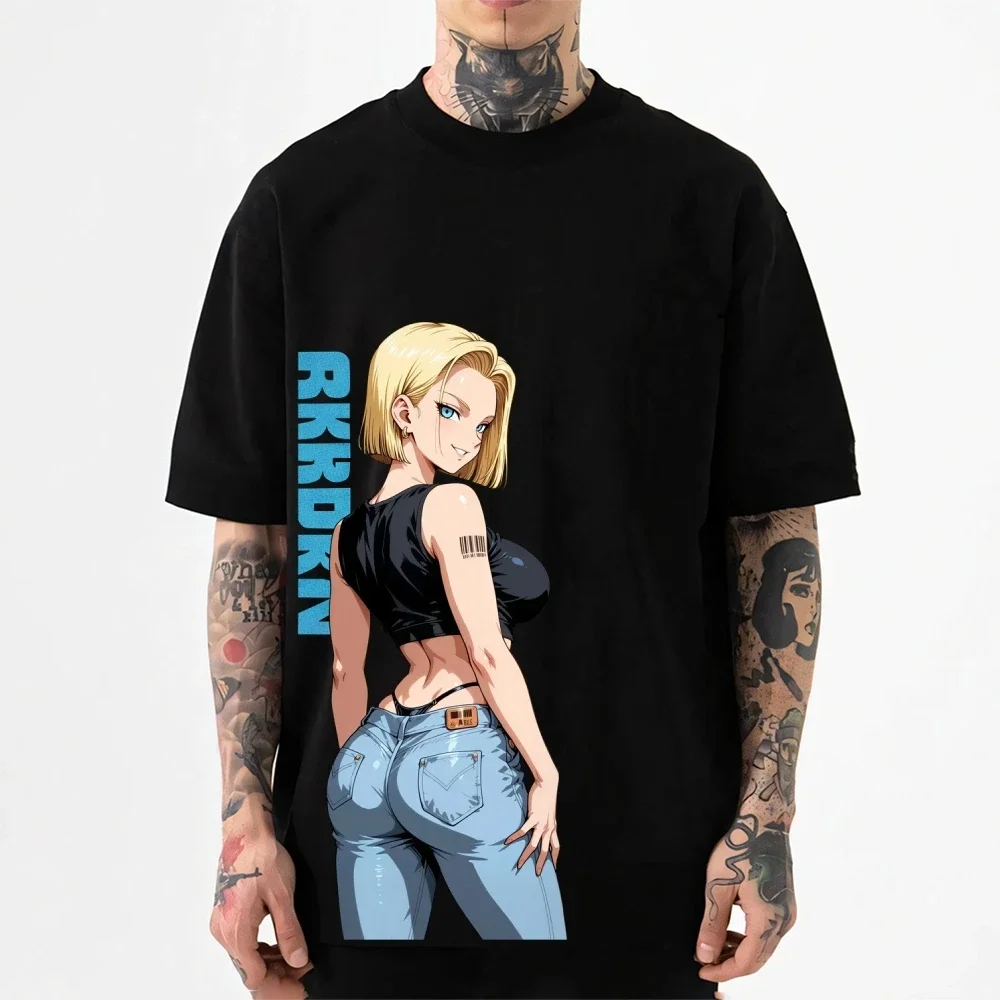 Фото Футболка Dragon Ball Android 18 в японском стиле, классическая, высококачественная, уличная одежда, мужская и женская одежда, новинка лета 2026 года №1