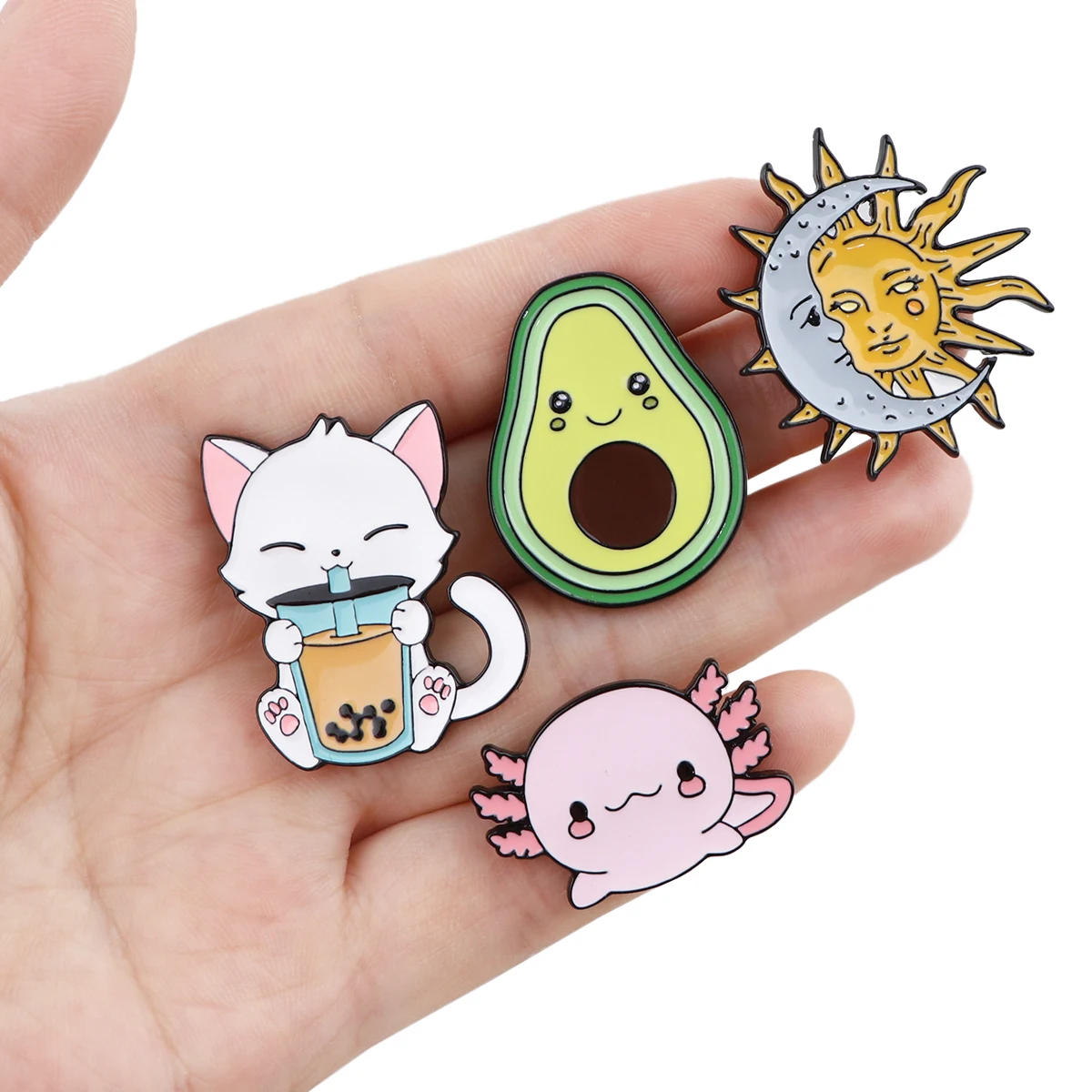 Эмалированные булавки с изображением Солнца и Луны броши в виде милой кошки