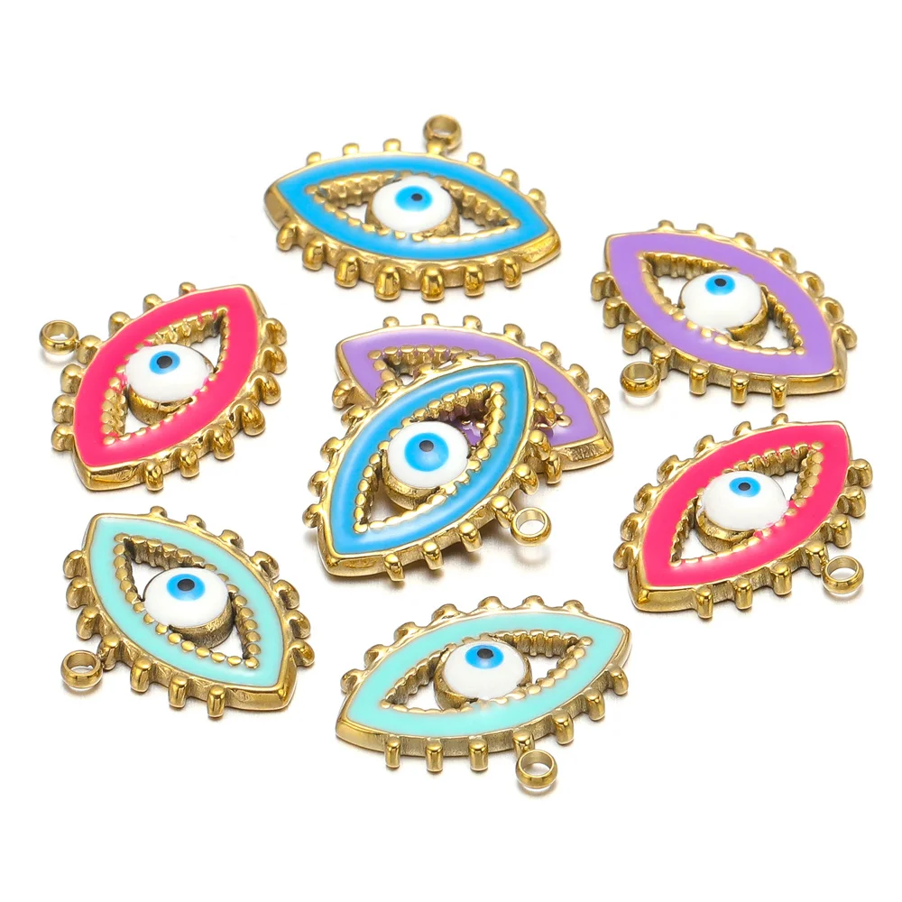 

5pcs/lot Bulk Items Wholesale Gold Evil Eye Stainless Steel Enamel Charm Pendant Connectors for DIY Earrings Jewelry Making