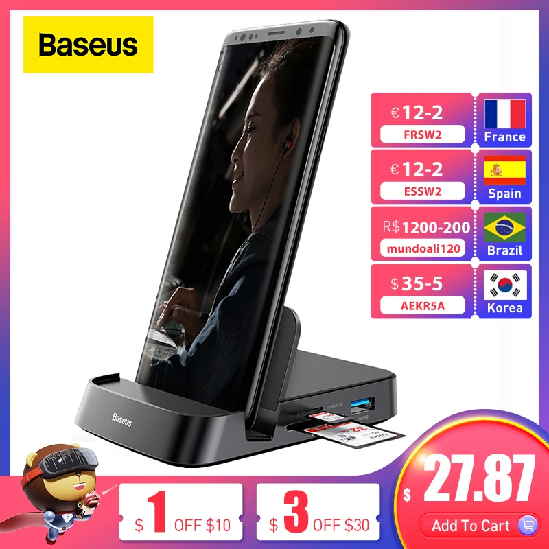 

Baseus USB C HUB Dex Station to USB 3.0 HDMI-compatible USB HUB for Samsung S20 Note 20 Huawei P40 Mate 30 Type C Dock Station