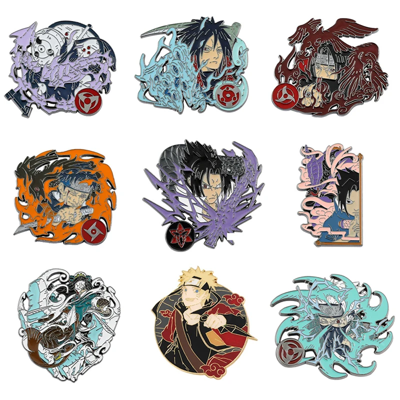 

Bandai Naruto Enamel Brooches Uzumaki Uchiha Itachi Cartoon Anime Figures Badges Lapel Pins Backpack Decorations Children Gifts
