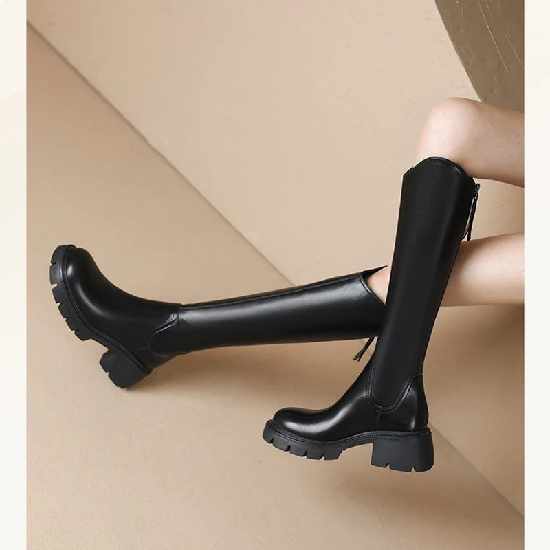 Ботинки-трубки женские с V-образным вырезом длинные коричневые грубые для