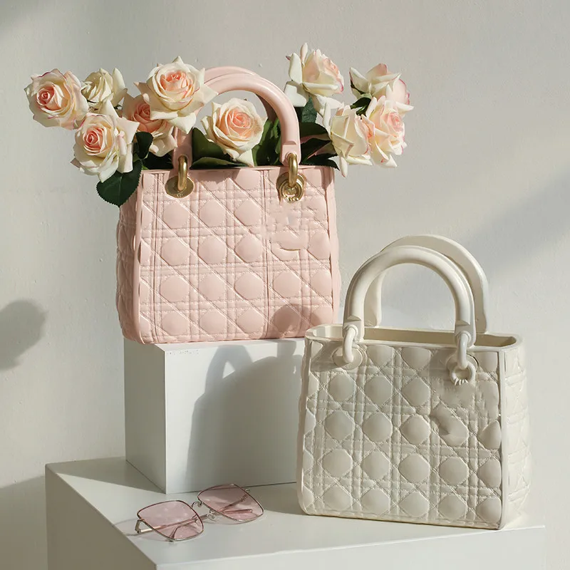 

NEW Nordic Resin Women Bag Flowers Vase Luxury Brand Bag Vase Handbag Vase Flower Pot Ornaments Office Living Room Home Decor