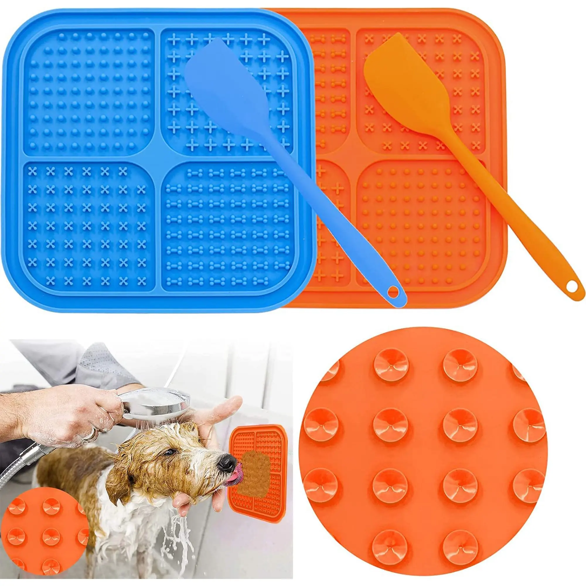 

HAOSHICS Lick Mats for Dogs, 2Pcs Pet Lick Pads + 2 Silicone Spatula for Pet Training and Grooming