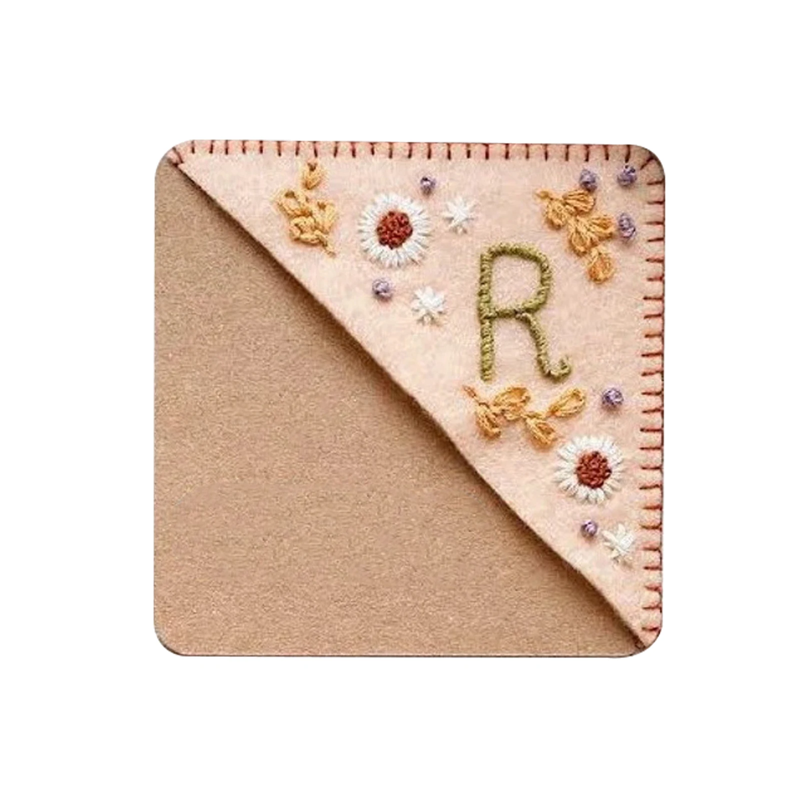 

Book Lover Men Women Reading Stitched Corner Bookmark Felt Triangle Wear Resistant Gift Sturdy Hand Embroidered Flower Letter