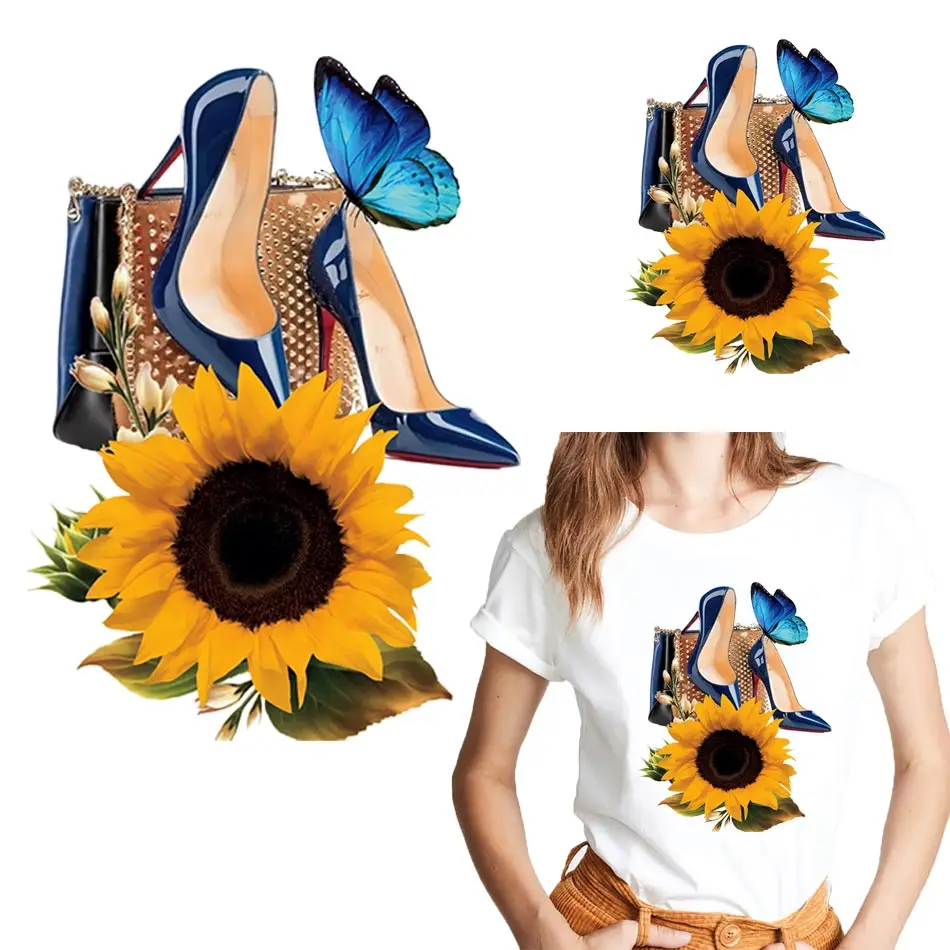 

термонаклейка на одежд термонаклейки на одежду нашивки на одежду Желтая наклейка с подсолнухом на футболке, «сделай сам», моющаяся наклейк...