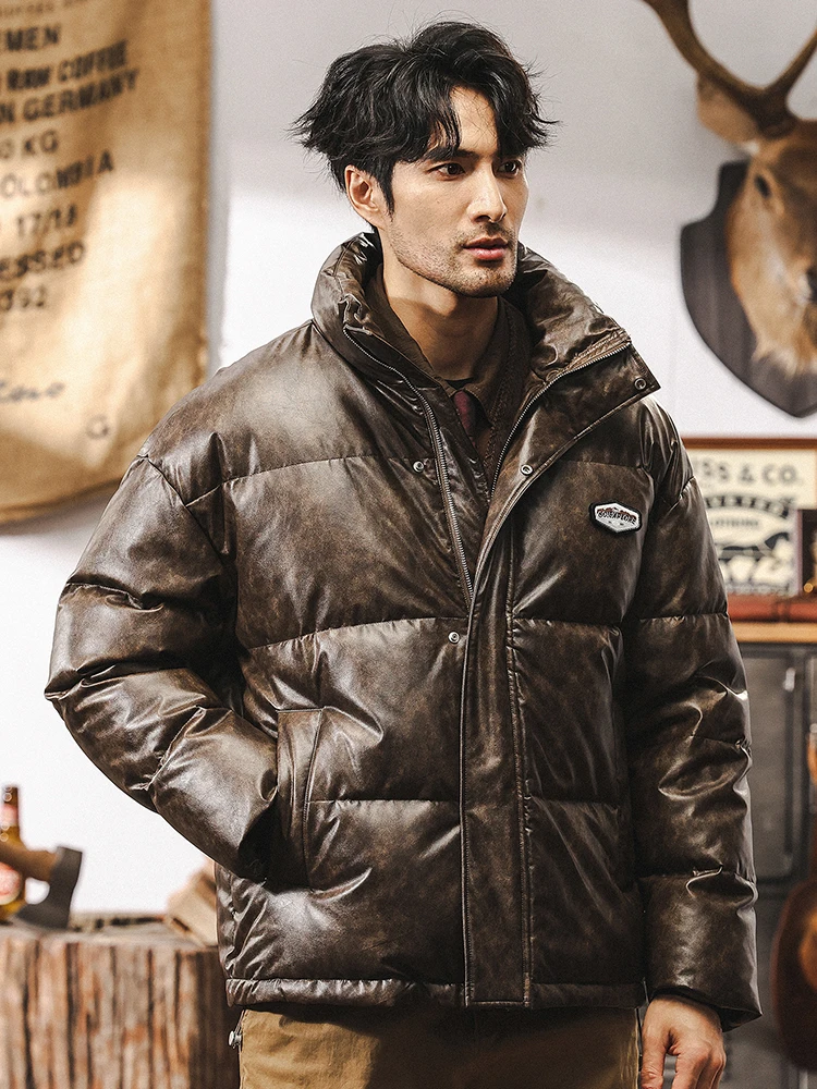 Новый национальный стандарт 90 белый утиный пух пуховик из искусственной кожи