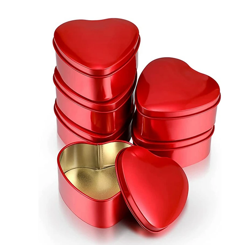 

HOT 6PCS Heart Shaped Metal Tins Box With Lids Candy Boxes Heart Empty Tin Biscuits Candies Jar For Valentines Day Birthday