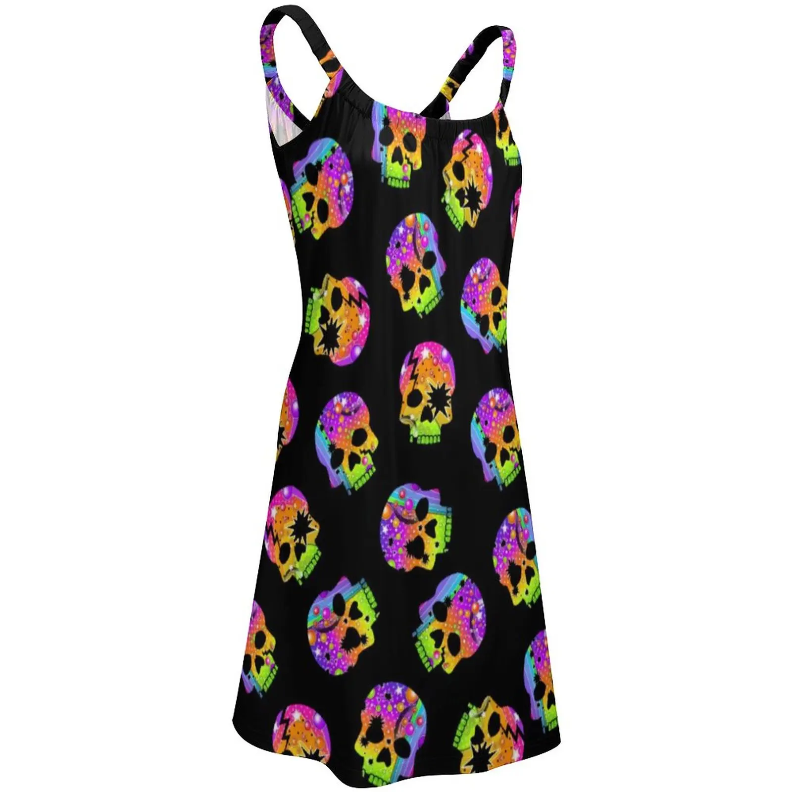 Sugar Skull Ombre Dress Halloween Skulls Art Elegant Dresses Female Strap Basic A Line Sundress Spring Print Oversized Clothing |