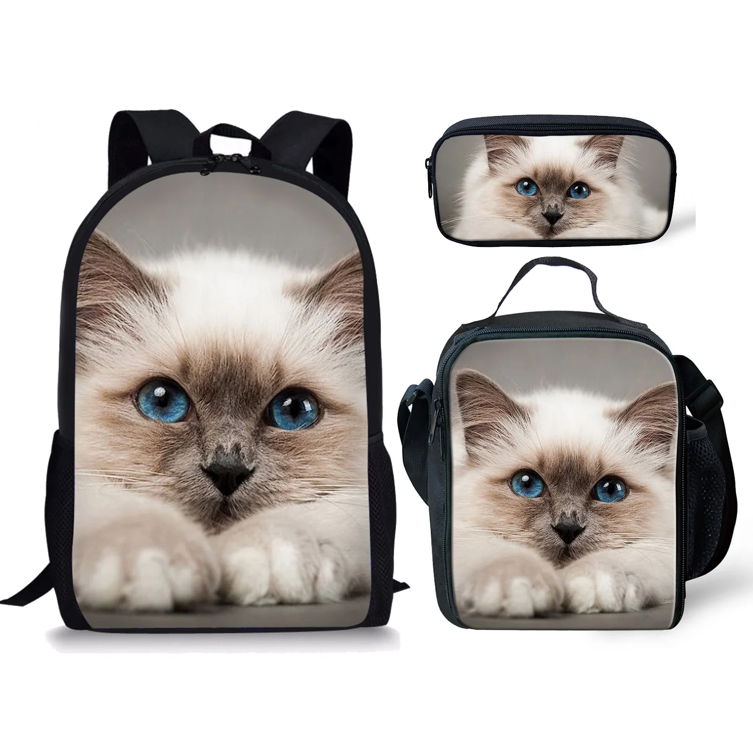 "3 шт., школьный рюкзак для девочек, с рисунком кошки"