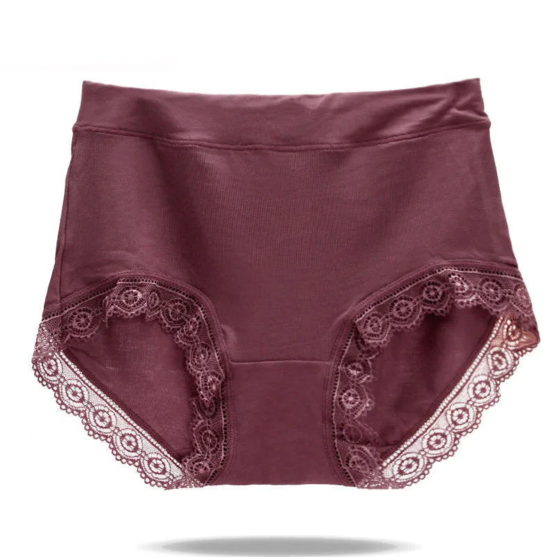 Women's Cotton Underwear Sexy Lace Panties Plus Size Fashion Solid Color  Briefs High Waist Seamless Underpants Female Lingerie
