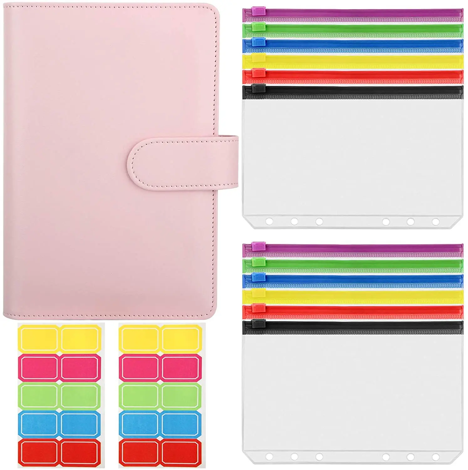 

A6 PU Leather Notebook Binder Budget Planner Organizer 6 Ring Binder Cover With 12Pcs Colorful Binder Pockets