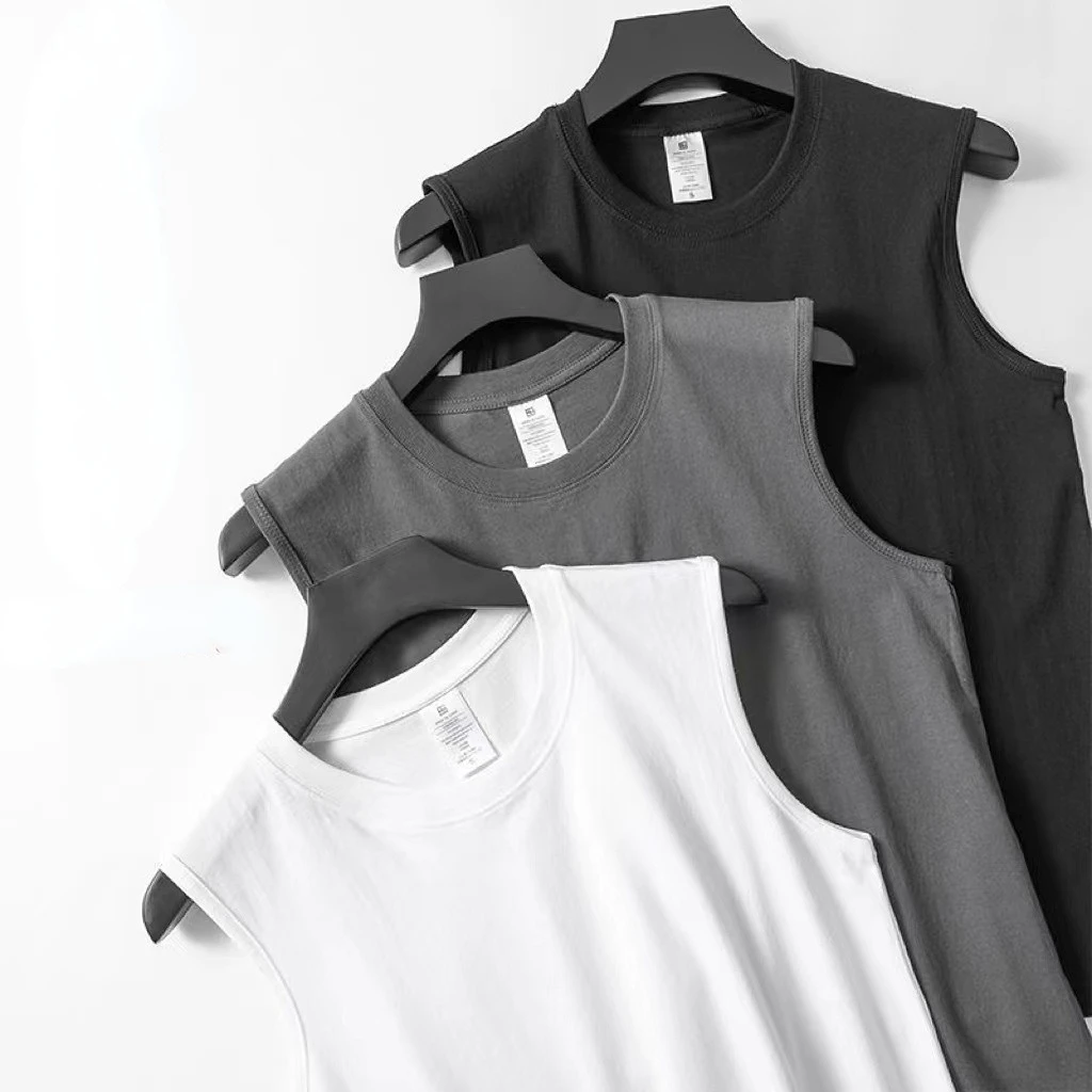 

2023 Solid Sleeveless Large T-shirt Men's and Women's Summer Sports Tank Top White Loose Round Neck Extra Oversized Size