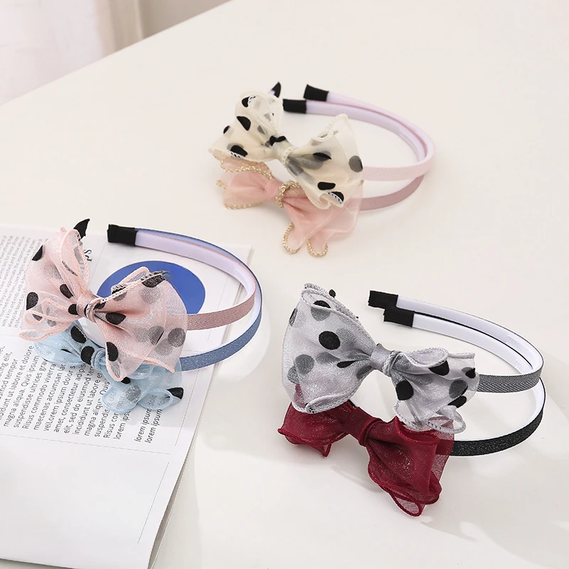 Новый модный детский бант сетка повязка на голову в горошек.