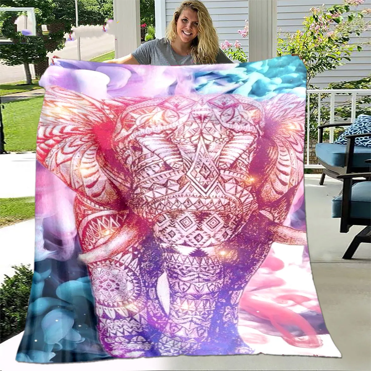 

Mandala Elephant pattern flannel throw Blanket soft Warm Blanket for kids adults Bedroom Bed Sofa decor 3D Creative Ethnic Style