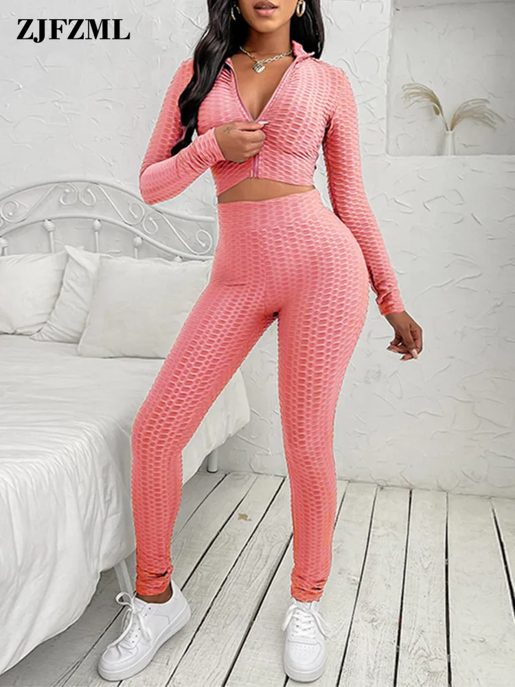 

Casual Loungewear Two Piece Yoga Outfit Women Zipper Up Long Sleeve Crop Jackets and Stretchy Jogger Sweatpant Athleisure Suit