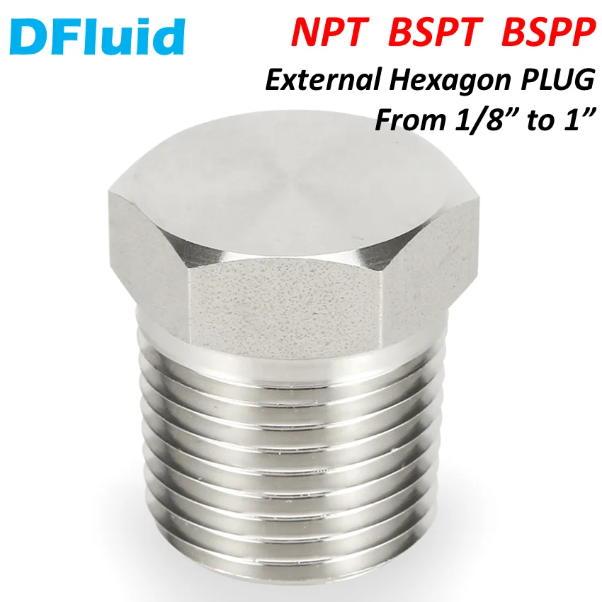 1 pc External Hexagon PLUG NPT BSPT BSPP Thread Pipe Fitting 1/8 1/4 3/8 1/2 3/4 inch 304 316 Stainless Steel replace Swagelok