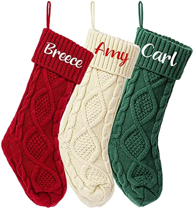 

Personalized Christmas Stockings 18inch Large Knitted Custom Name Xmas for Kids Family Fireplace Christmas Hanging Decoration