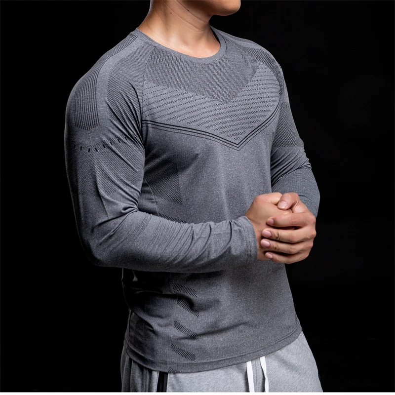 Men's Sports T-shirt Fitness Training Long Sleeve Tops Running Bodybuilding Gym T-shirts 2023 Male Casual Skinny Sportswear Tees