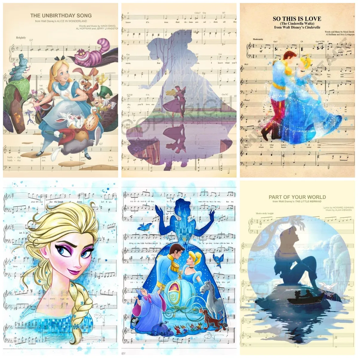 

Алмазная 5D картина «сделай сам», с изображением персонажей диснеевских принцесс, с музыкой, Круглая Мозаика Ручной работы, вышивка, домашни...