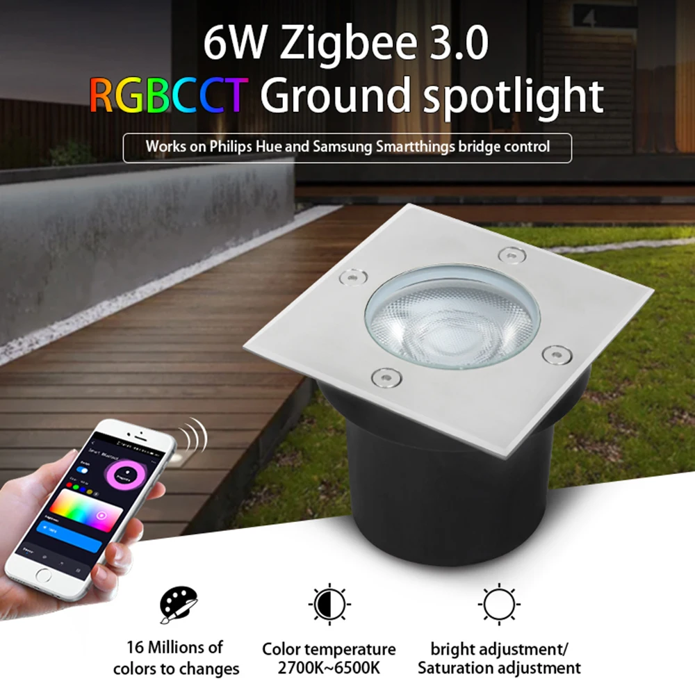 

Smart Zigbee 3.0 Outdoor 6W LED Buried Garden Lights Deck Lights Lawn Pathway Lights Landscape IP67 DC24V for Pool Patio Decor