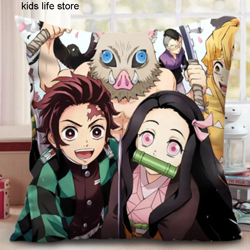 

Anime Demon Slayer Pillowcase Kimetsu No Yaiba Printed Pillow Cover Grils Decorative Pillowcase Gift 45x45cm