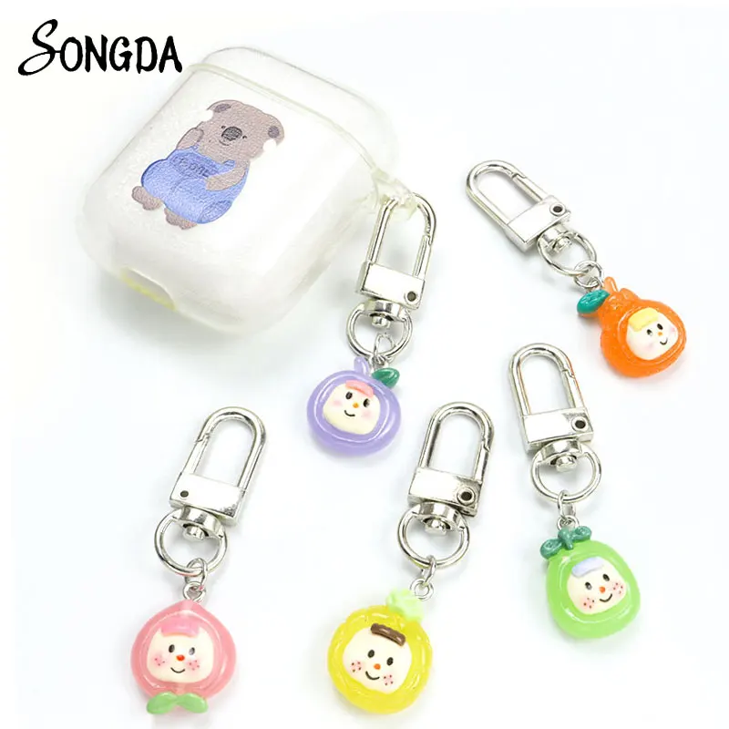 

Cartoon Cute Colorful Resin Fruit Keychain Kawaii Pear Pineapple Peach Acrylic Keyring Sweet Girl Purse Earphone Case Jewelry