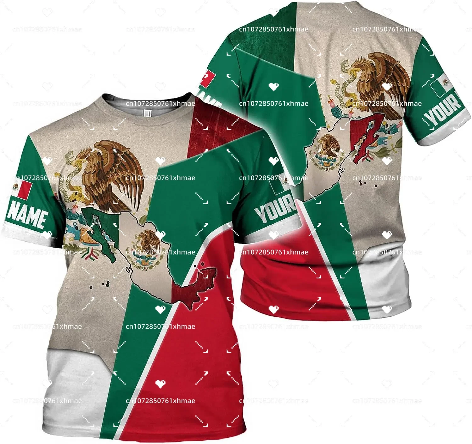 

Custom Name Mexican Flag Badge T-shirt Men's Women Casual Round Neck Mexico Oversized Short Sleeves Fashion Harajuku Street Tops