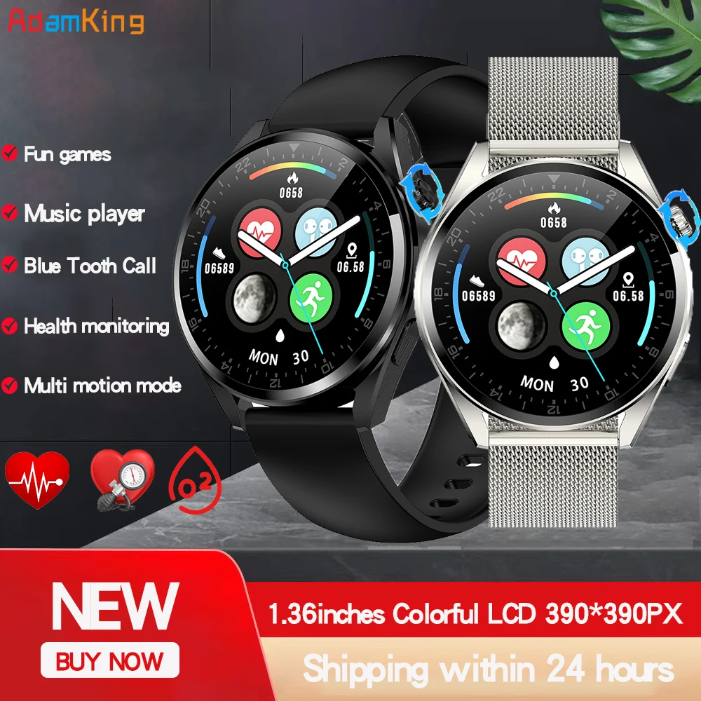 

New Smart Watch 1.36 Inch HD Men Blue Tooth Call Heart Rate Testing Music Weather Sport Fitness Tracker Women Games Smartwatch
