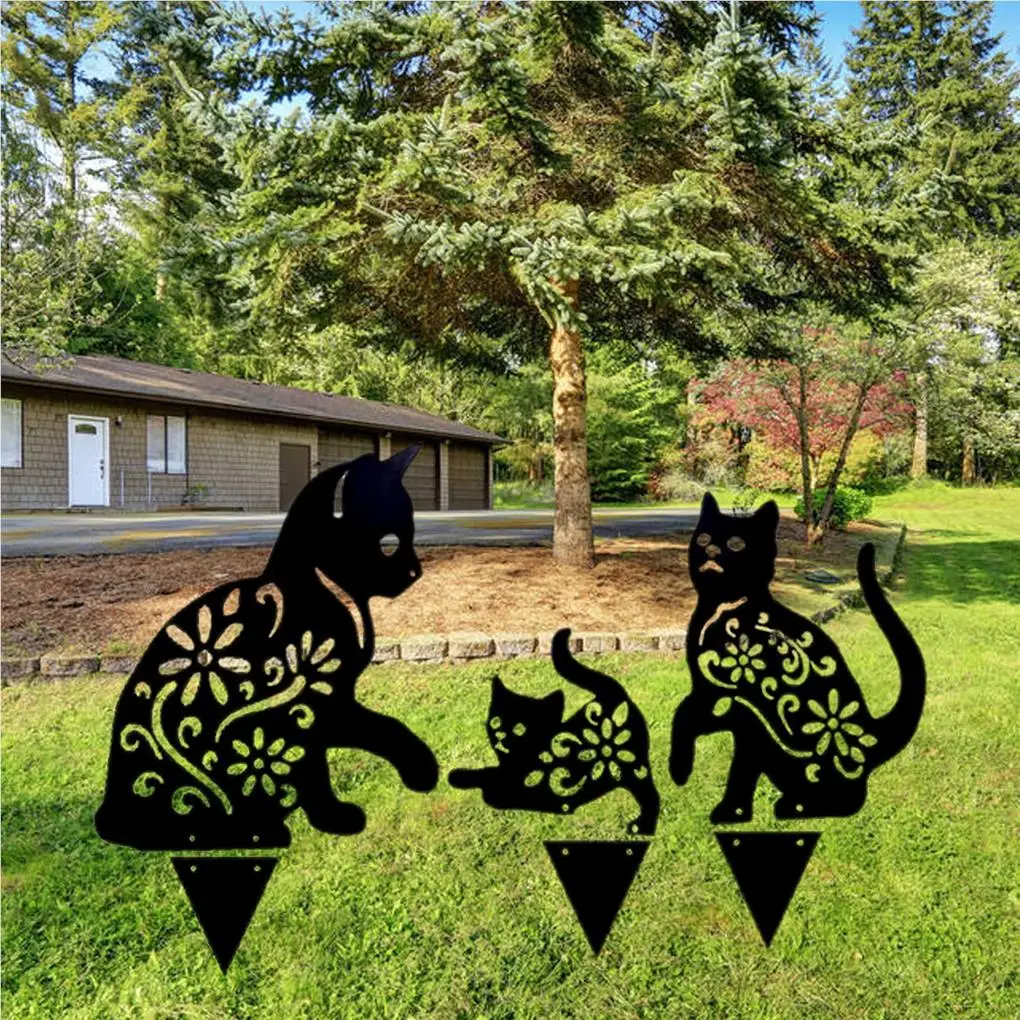 

Металлическая статуэтка в виде кошки, котенка, 2D фигурка кошки, вставка для земли, декор для декора, подарок, для дома, газона, сада, двора, уличное украшение