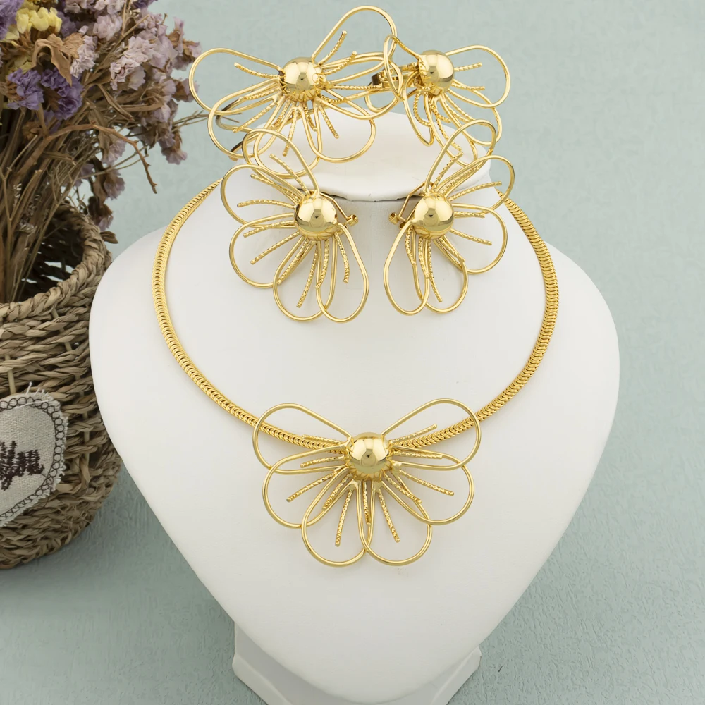 

New Fashion Jewelry Sets for Women Girl Necklace Irregular Drop Earrings Copper Bracelet Ring for Luxury Wedding Party Wife Gift