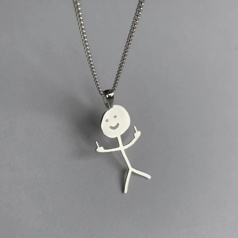 

Hip Hop Fxck You Doodle Necklace For Man Woman Titanium Steel Middle Finger Stickman Pendant Party Gift 2022 New Trend Jewelry