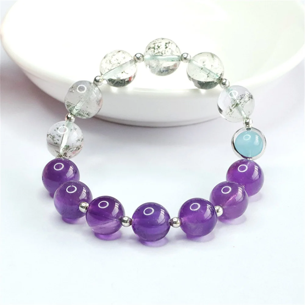 

Natural Rotate Green Ghost Amethyst Bead Bracelet for Women In Charm Bracelets 10mm Sea Blue Treasure Leisure Sports Style