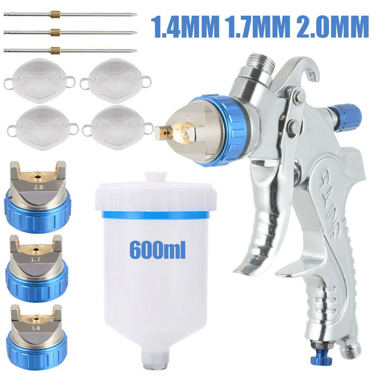 

# Paint Sprayer Adjustable Ergonomic Gravity Feed Sprayer Professional Portable Airbrush Painting Tool Kit 600ml Cup 3x Nozzle f